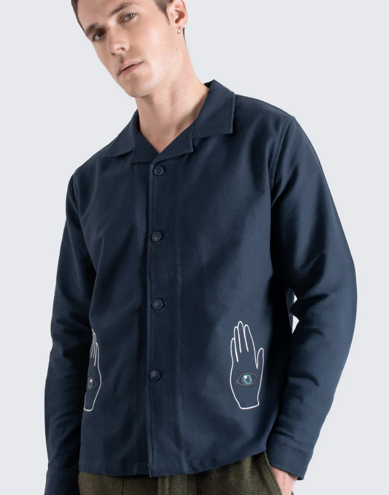 Veloso Shirt- Hand Eye Embroidery- Navy - Image 2