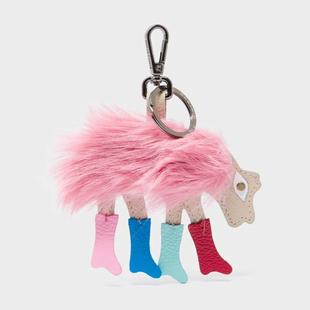 Wolf in Heels Charm - Pink Faux Fur Keychain